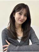 レイヤーカット 顔周りレイヤー ミディアムレイヤー 薄めバング