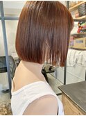 ブリーチなしオレンジベージュ×切りっぱなしボブ