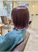 切りっぱなし ボブショート 前下りボブ ピンクラベンダーカラー