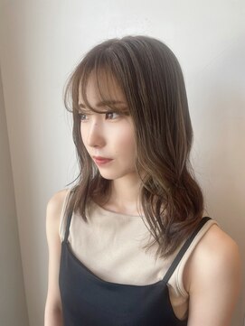 ポイントファイブバイソレイユ 小松店.5 by SOLEIL) ミディアムシースルーバング透明感オリーブベージュ