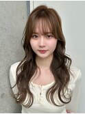 レイヤーウェーブ ブリーチ無し透け感ブラウン