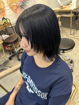 イリエヘア 川口(irier hair) 顔周りレイヤーボブ☆ネイビーブルー