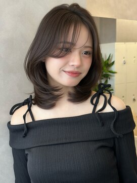 オムニス 表参道(Omnis) 暗髪ふんわりミディアムレイヤーカット韓国小顔顔周りレイヤー