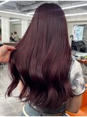 ダブルカラーチェリーレッドピンクブラウン韓国レイヤーロング