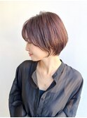 大人ショートヘア丸みひし形前髪あり丸顔面長絶壁K20241207