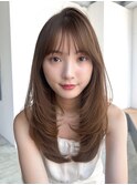 顔周りレイヤー韓国ヘアフェイスフレーミング暗めカラー_F20978