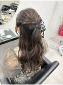 ハーフアップアレンジヘアセットグレージュブリーチなし成増