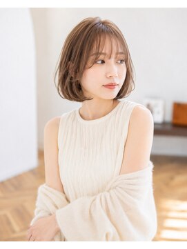 バグズ ヘアデザイン 桔梗が丘店(Baguz HAIR DESIGN) くびれボブ×シースルーバング×透明感ベージュ