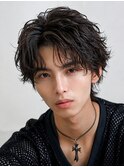 縦落ちシャドウパーマセンターパートウルフ