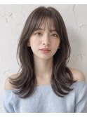 黒髪/グレーベージュ/レイヤーロング/前髪パーマ[新宿駅]