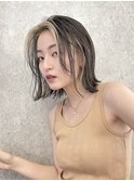 インナーカラー外ハネボブダブルカラーケアブリーチハイライト