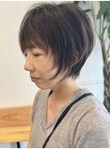 小顔カットショートボブ大人可愛いアッシュオリーブ