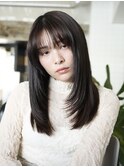 ミディアムロング顔周りレイヤーおくれ毛前髪万代新潟