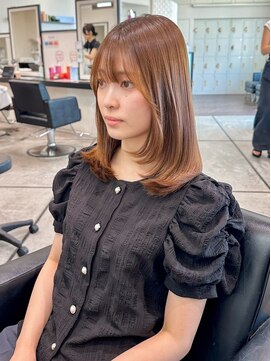 ネアン バイ エーケー 北花田(nean by AK) ブリーチ無しカラー　セミロングレイヤースタイル
