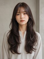 モト 船橋(moto)&nbsp;韓国ロングレイヤー艶髪ダークブラウンシースルーバング船橋