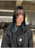 デザインカラーレイヤーカットウェットヘア夏オリーブベージュ