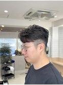 コンマバング/センター分け/ニュアンスパーマ/メンズパーマ