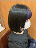 フレーミングカラー/デザインカラー/サファイヤ/黒髪/艶ボブ