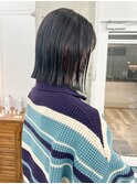 切りっぱなしボブ×透け感グレージュ