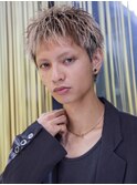 小久保styleフェザーパーマグレーブルーカラー刈り上げショート