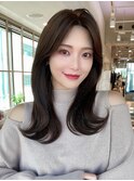 シャギーレイヤーロング韓国くびれヘアシースルーぱっつん前髪