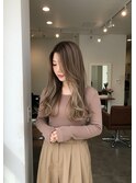 レイヤーロングベージュ20代30代40代くびれエクステ韓国ヘア