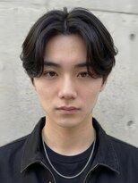 ノラキチジョウジ(NORA KICHIJOJI)&nbsp;黒髪ツーブロックセンターパートパーマ毛流れニュアンスパーマ