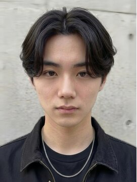 ノラキチジョウジ(NORA KICHIJOJI) 黒髪ツーブロックセンターパートパーマ毛流れニュアンスパーマ