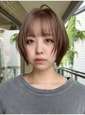 原宿ハッシュカットミディアムレイヤーボブヘーゼルベージュ前髪