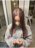黒髪グレーベージュレイヤーロング前髪パーマ アッシュブラック