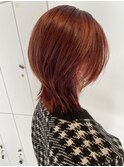 ネオウルフショート前下がりブリーチハイトーンカシスレッド