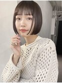 小顔黒髪オリーブグレーココアベージュボブ髪質改善ブリーチ新宿