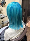 ★水色ヘアカラーの青メッシュ　ヘアカラー【SOMEBRIDGE】