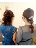 お友達とヘアセットあみおろしパールハーフアップ