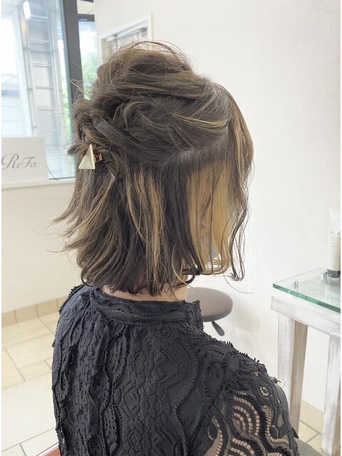 ショートヘアアレンジ#ハーフアップ#デザインカラー