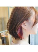 インナーカラーレッドブラウンピンクベージュブリーチカラー