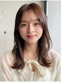 小顔 前髪 レイヤーカット チェリーブラウン"