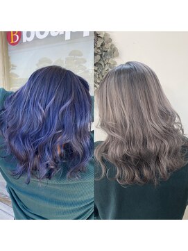 ボアップ 新居浜店(boappu) #ネイビー #シルバー #カラー #ケアブリーチ #ハイトーン