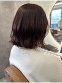 カシスラベンダー 暖色カラー くびれボブ 透明感カラー 美髪