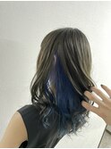 透明感/派手髪/インナーカラー/オリーブグレー/ブルー