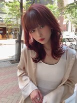 カシスピンク　くびれ巻き　韓国スタイル　髪質改善