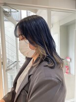 【川辺晴加】韓国風ブルーブラックxインナーカラーイエロー