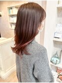 福山caaryピンクレッド透明感グラデーションカラーブリーチ30代