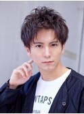 無造作アップバング ツイストパーマ