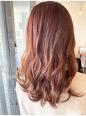 大人可愛いピンクブラウン/ミディアム/ウェーブカール