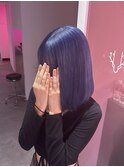 紫／ボブ／ストレート／暗めカラー／パープル/ブリーチカラー