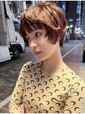 ★春のオレンジブラウン/ハッシュカット/レイヤーショート/銀座