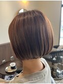 大人かわいいコンパクトボブ×ピンクブラウン