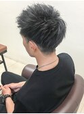 [m]ダークグレーソフトツーブロックアップバンググレーアッシュ