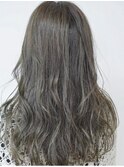 黒髪/グレーベージュ/レイヤーロング/前髪パーマ[京成金町]
